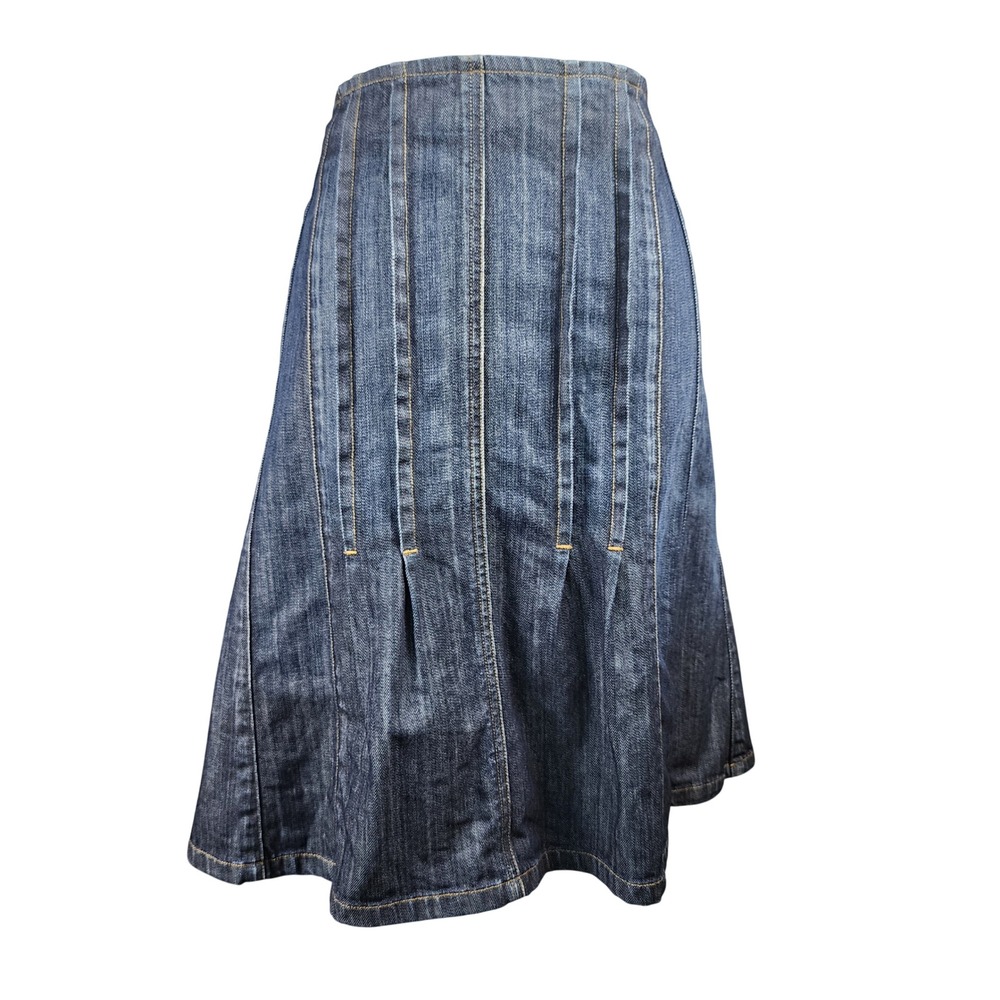 Harolds Dark Wash Denim A-Line Skirt Womens 6 Blue Cotton Pleated Casual Vintage